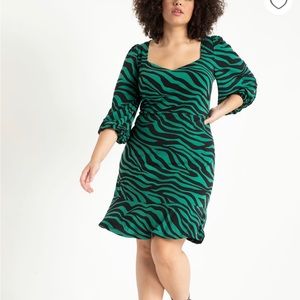 ELOQUII Puff Sleeve Flounce Dress - Zebra Print